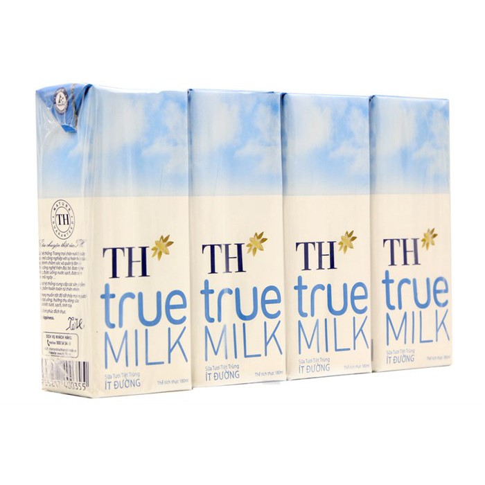 Lốc 4 hộp sữa TH True Milk it đường 180ml