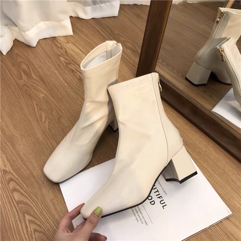 Bốt da mịn cổ thấp kẻ chỉ giữa khoá sau viền mép - 5P | BigBuy360 - bigbuy360.vn