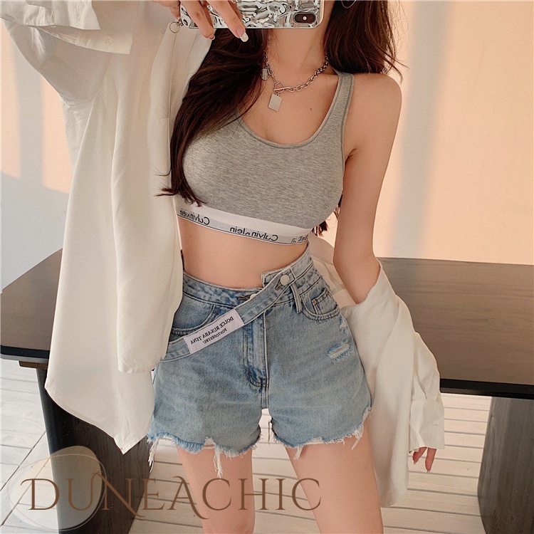 DUNEA Quần Short Jean Lưng Cao Gợi Cảm Dành Cho Nữ