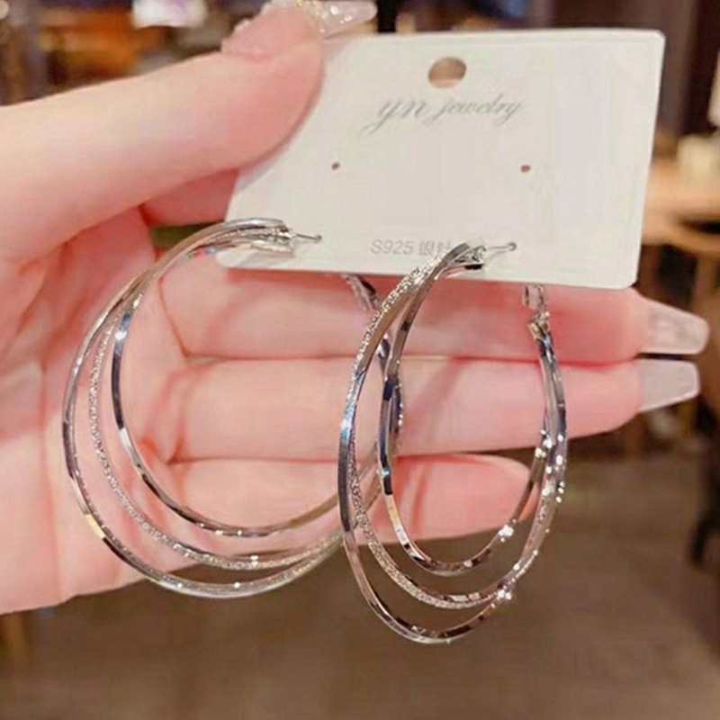 Khuyên Tai 3 Lớp Mạ Bạc 925 18K Phong Cách Lãng Mạn