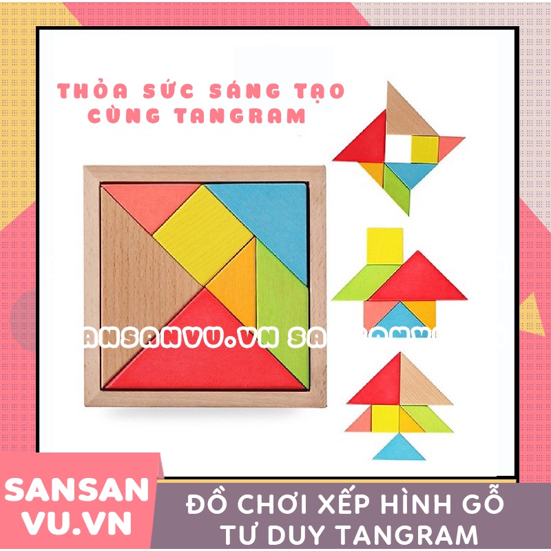 Bộ Ghép Trò Chơi Trí Tuệ Xếp Hình Tangram ghép gỗ 7 mảnh - Đồ Chơi Thông Minh