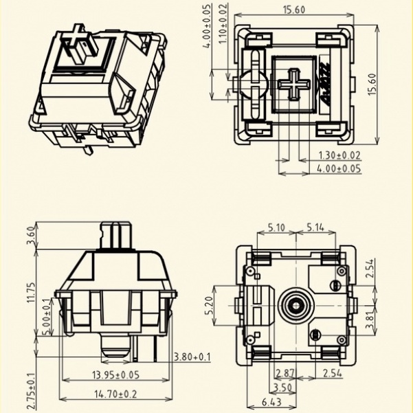 46 cái / hộp Ajazz Huanno Fruit 3 Pin Công tắc xúc giác Công tắc im lặng cho bàn phím cơ chơi game Tương thích