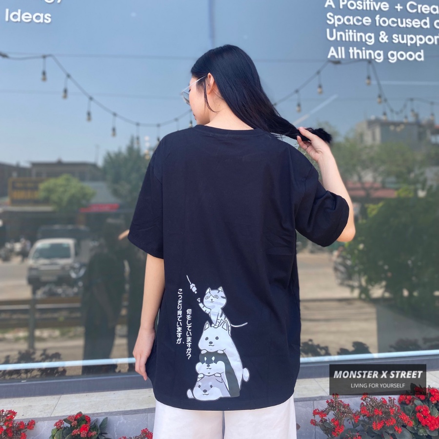 Áo thun unisex MONSTER X STREET Mèo Demm phông tay lỡ nam nữ form rộng Local Brand