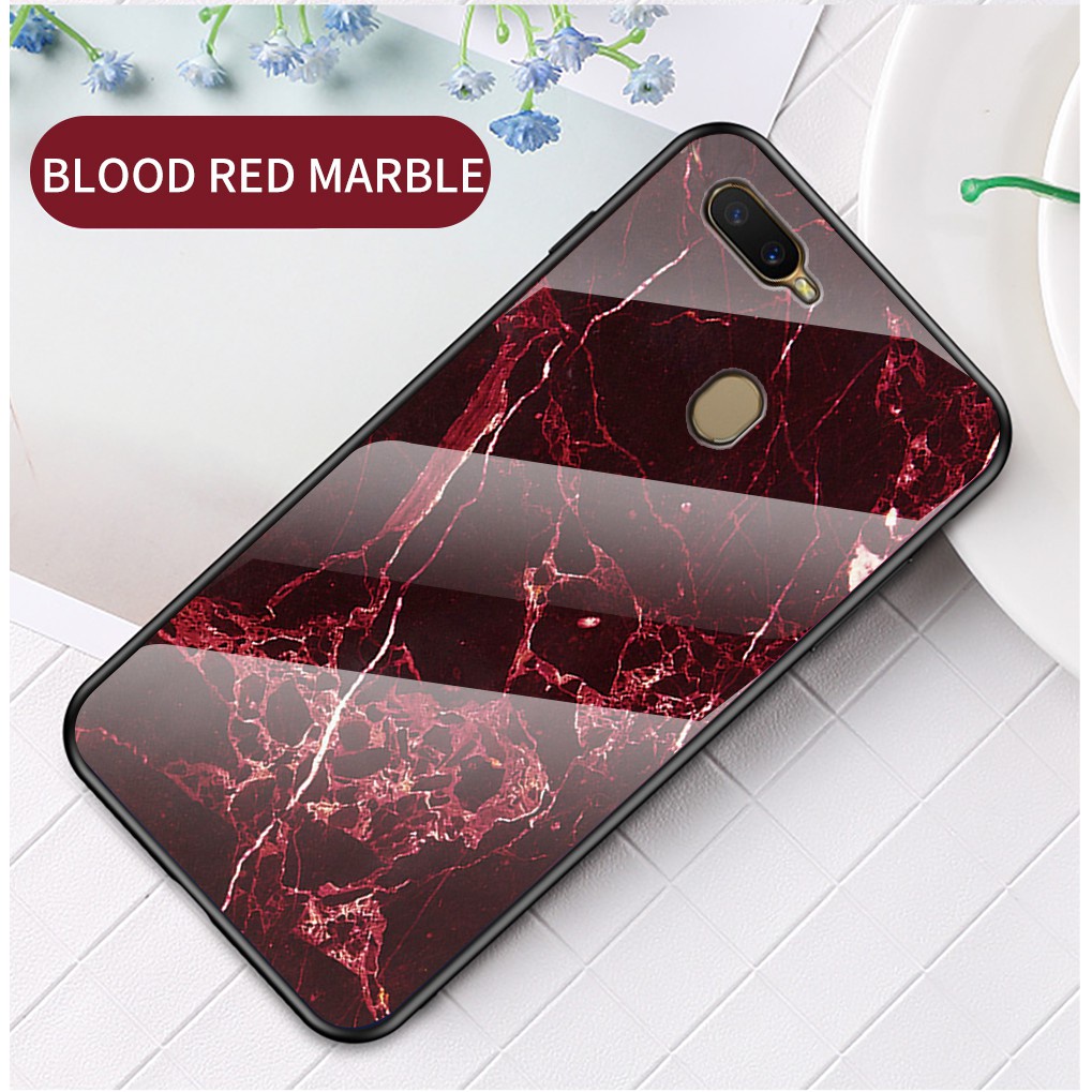 Ốp Điện Thoại Mặt Kính Viền Silicon Cho OPPO A12 A12E A7 A5S A5 A3S A15 A15S A52 A92 A83 A9 2020 A5 2020 A16 A16K A16E