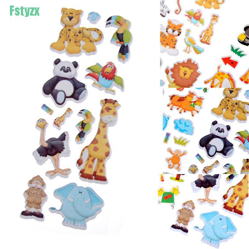 fstyzx Kids Toys Cartoon Cute Animals Zoo 3D Stickers Children Girls Boys PVC Stickers