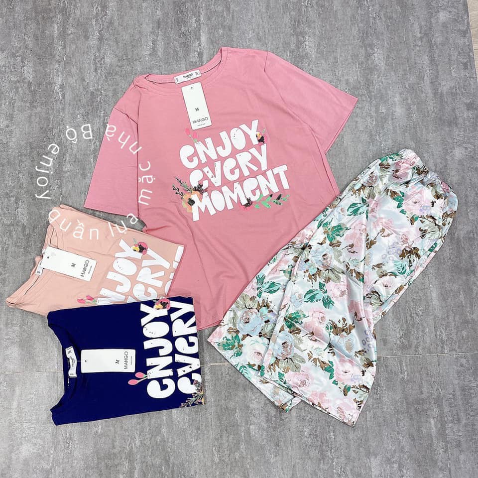 bộ ngố áo cotton chữ quần hoa