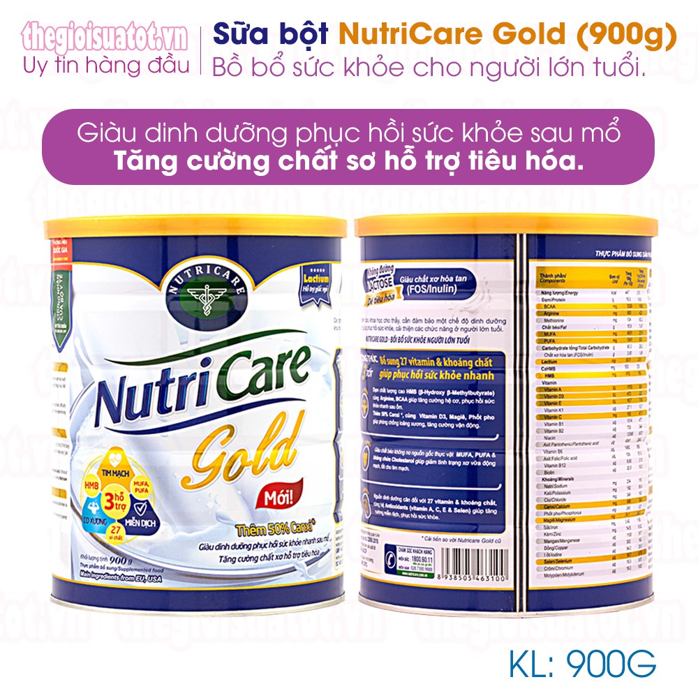 Sữa Nutri Care Gold Dinh dưỡng Hoàn hảo cho người lớn tuổi 900g | BigBuy360 - bigbuy360.vn