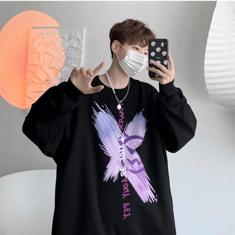 Áo Nỉ Tay Dài Dáng Rộng In Chữ Phong Cách Hip Hop Đường Phố Hàn Quốc Cỡ M-5XL Thời Trang Cho Nam Và Nữ