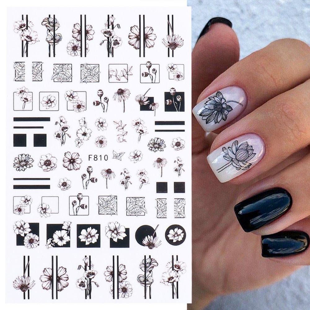 Miếng Dán Trang Trí Móng Tay 3D Tự Dính Họa Tiết Hoa Hồng Màu Đen Thanh Lịch