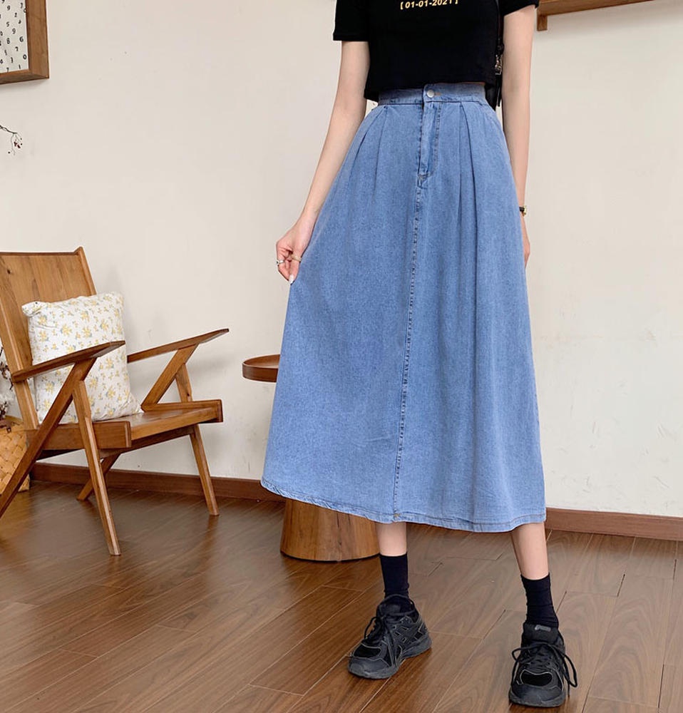 Chân Váy Jean Chữ A Lưng Cao 50277 Phong Cách Hàn Quốc Mới