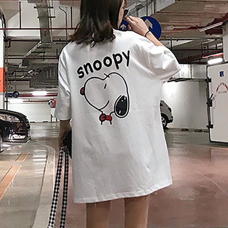 Áo thun cổ tròn ngắn tay in hình chó Snoopy thời trang cho nữ