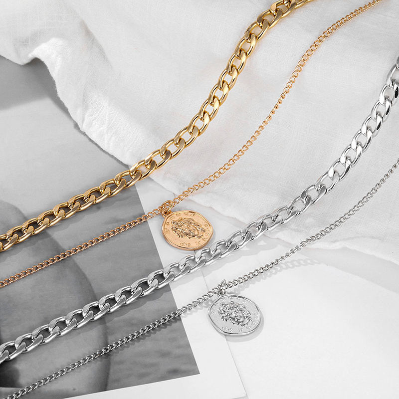 Vòng cổ 2 lớp mặt hình đồng xu phong cách cổ điển
