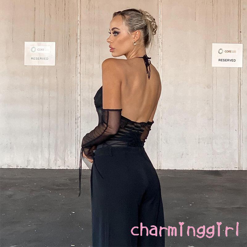 Áo Nữ Dài Tay Phối Lưới Hở Lưng Quyến Rũ