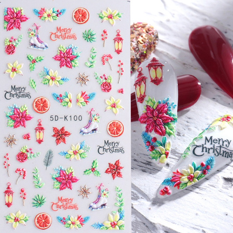 Miếng Dán Trang Trí Móng Tay Họa Tiết Giáng Sinh Bắt Mắt