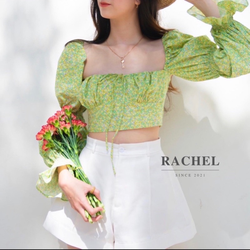 SET ÁO HOA XANH TAY KHÚC + QUẦN SHORT TRẮNG