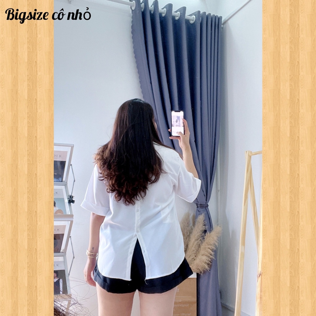 Áo sơ mi bigsize nữ tay ngắn kiểu xẻ lưng có cúc, Áo kiểu bigsize nữ AT10