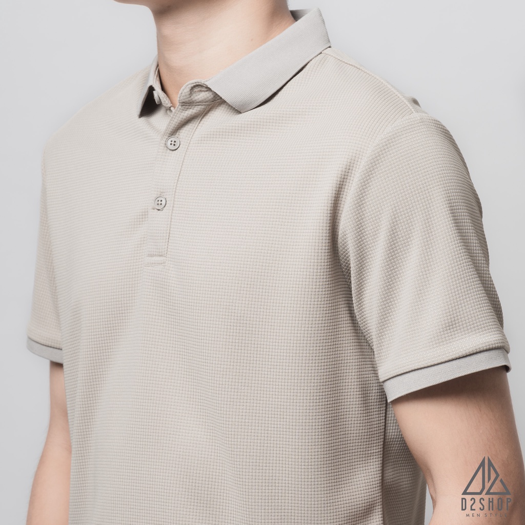 Áo thun polo nam D2shop, áo polo nam dệt kim, màu kem