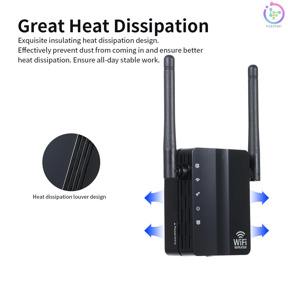 WiFi Repeater Wireless 300Mbps Router AP Mode WiFi Extender 2.4G Wireless Repeater (Black)