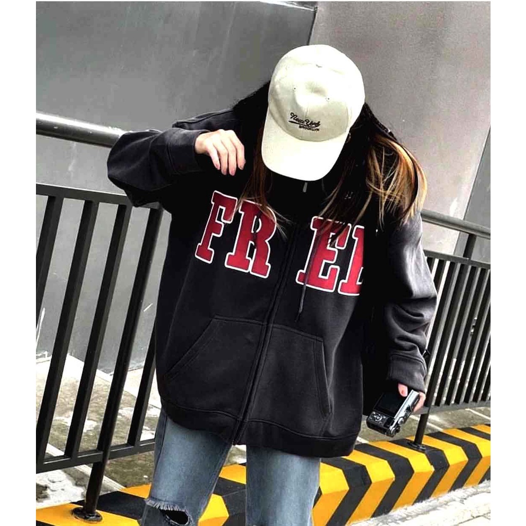 ÁO hoodie NAM NỮ mũ khóa chất nỉ ngoại Mũ 2 lớp 2 màu đen-tàn form thụng unisex