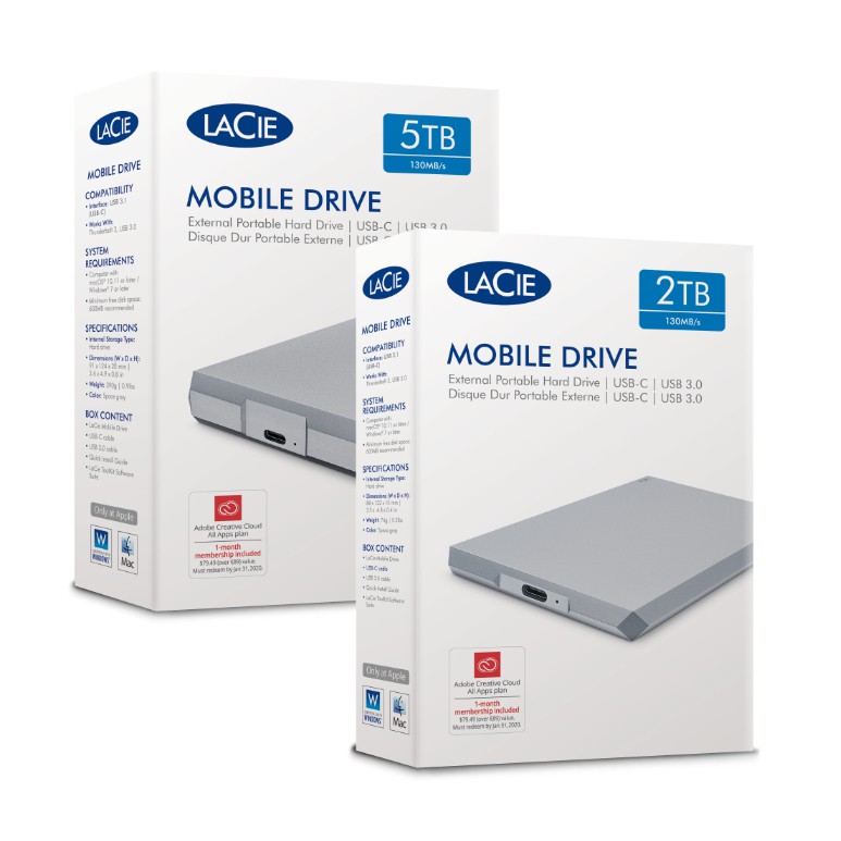 [Mã ELMALL1TR giảm 5% đơn 3TR] Ổ Cứng Di Động HDD Lacie Munich Mobile Drive 1TB, 2TB, 4TB, 5TB USB-C, USB 3.0 (Bạc)