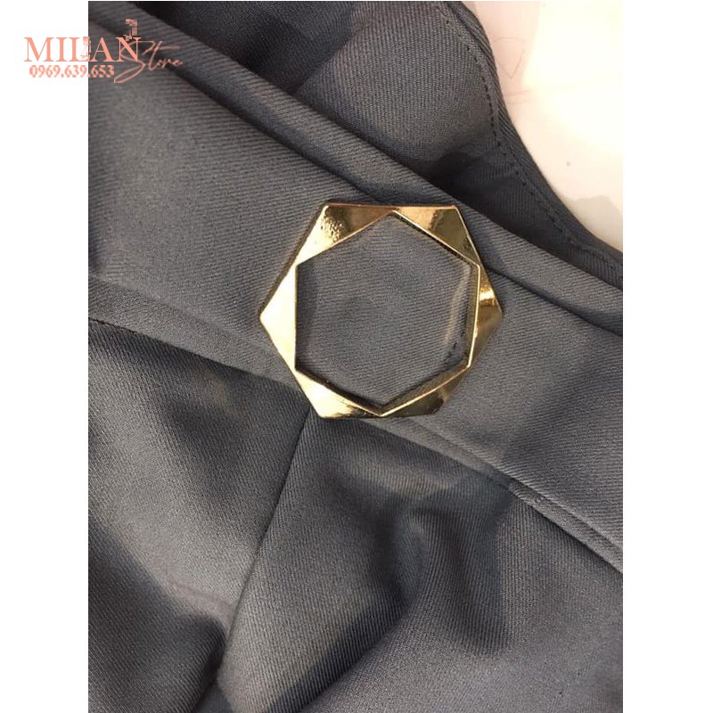 Quần tây công sở lưng cao nữ khóa sườn phối lục giác ống đứng - Màu Đen Ghi - Chất vải tuyết mưa dày mềm mặc đi làm học