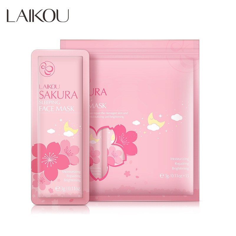 Mặt Nạ Ngủ Dưỡng Ẩm Làm Sáng Da Trà Xanh Hoa Anh Đào LAIKOU (Túi 15 miếng)