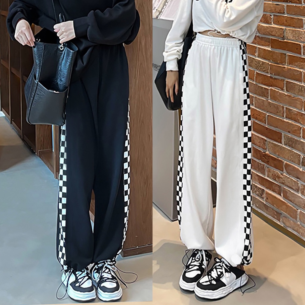Quần jogger nữ ống rộng Delyn,quần lưng thun thể thao thiết kế dây rút mặc suông bo gấu track pants
