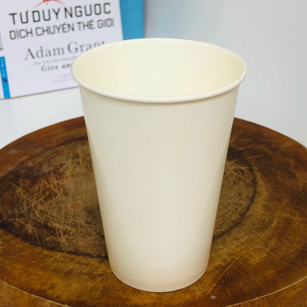 25 Ly Giấy 16 oz ~ 500ml Dùng 1 Lần - Ly Giấy Trắng Trơn Có Nắp Bằng| Nắp Cầu
