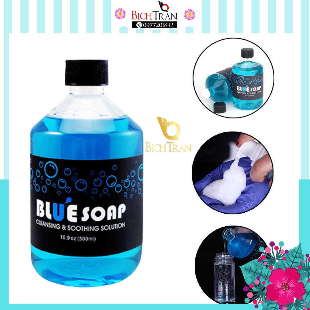 Combo ( Bluesoap 500ml + Bình tạo bọt) dung dịch tạo bọt lau mực xăm nước rửa hình xăm