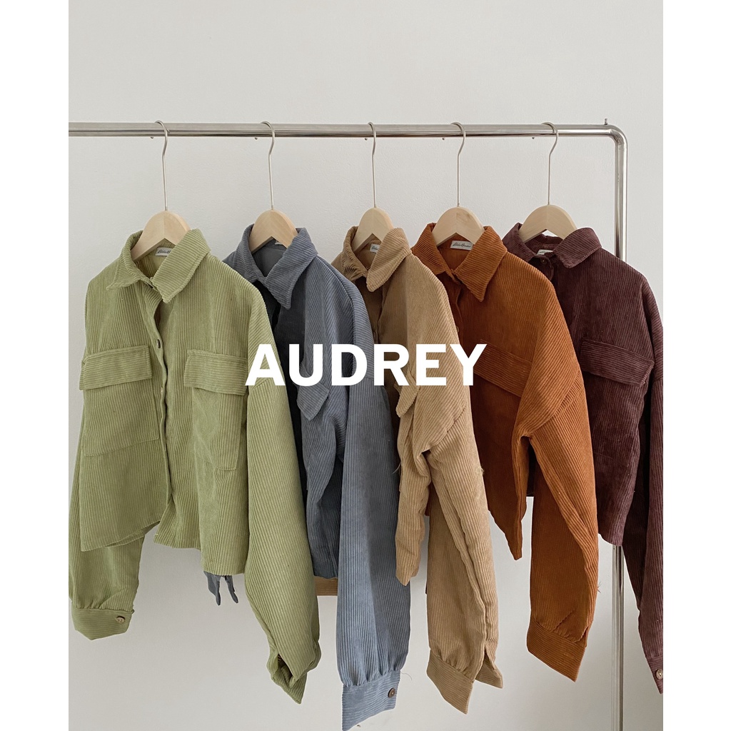 K3323 Áo khoác nhung dáng lửng tay dài túi hộp AUDREY