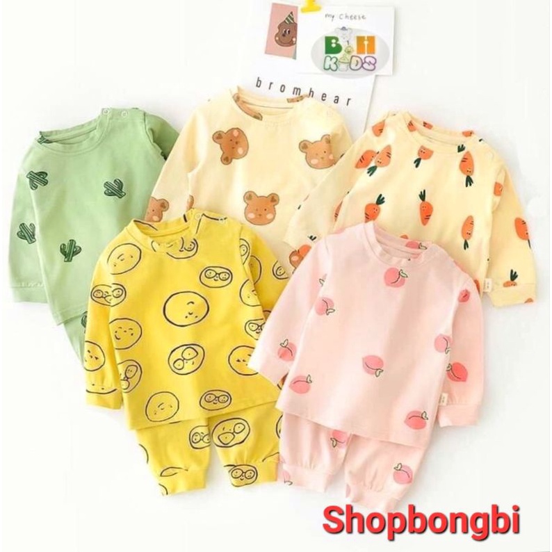 Bộ dài tay thun lạnh họa tiết bo gấu chất đẹp cho bé