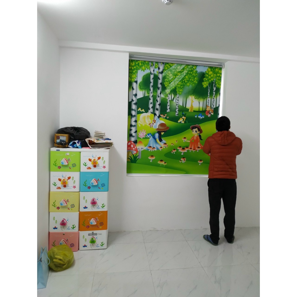 Rèm cuốn in tranh [mẫu tranh hoạt hình trẻ em] cho gia đình, trường mầm non
