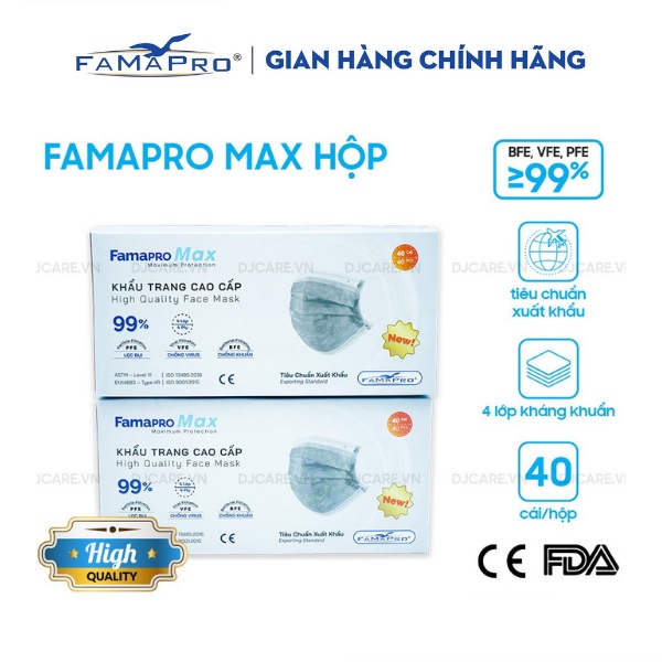 [HỘP40 CÁIMÀU XÁM] COMBO 2 HỘP Khẩu trang y tế cao cấp kháng khuẩn 4 lớp Famapro max