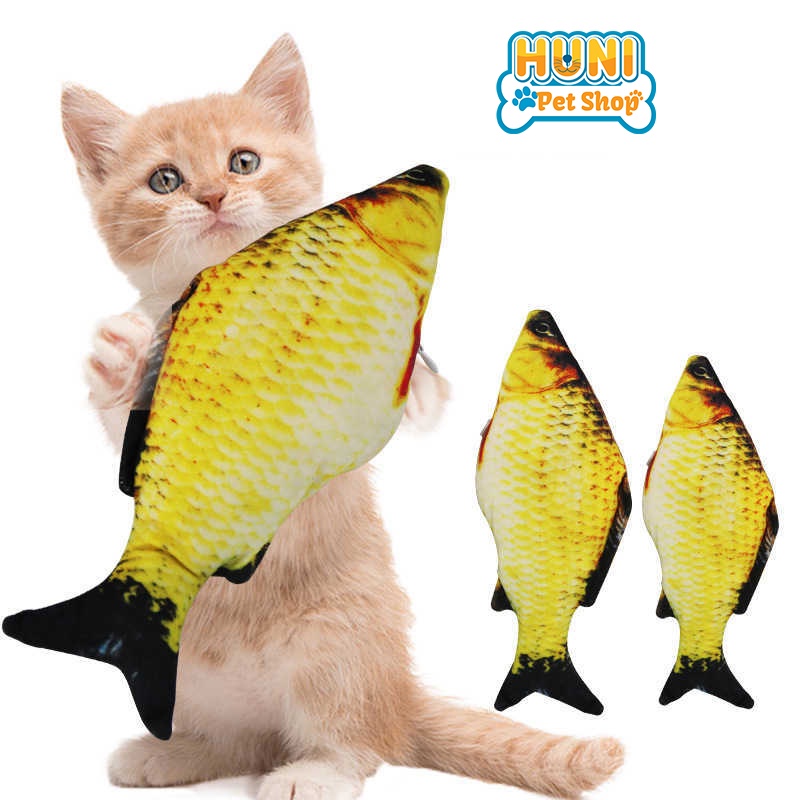 Đồ chơi cho mèo cá nhồi bông 3D - Cá có catnip cỏ bạc hà giúp mèo thư giãn chơi vui 20CM HUNIPETSHOP