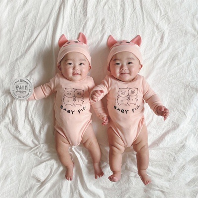 Bộ Áo Liền Quần Hình Chú Heo Kèm Nón Thời Trang Cho Bé 0-2 Tuổi