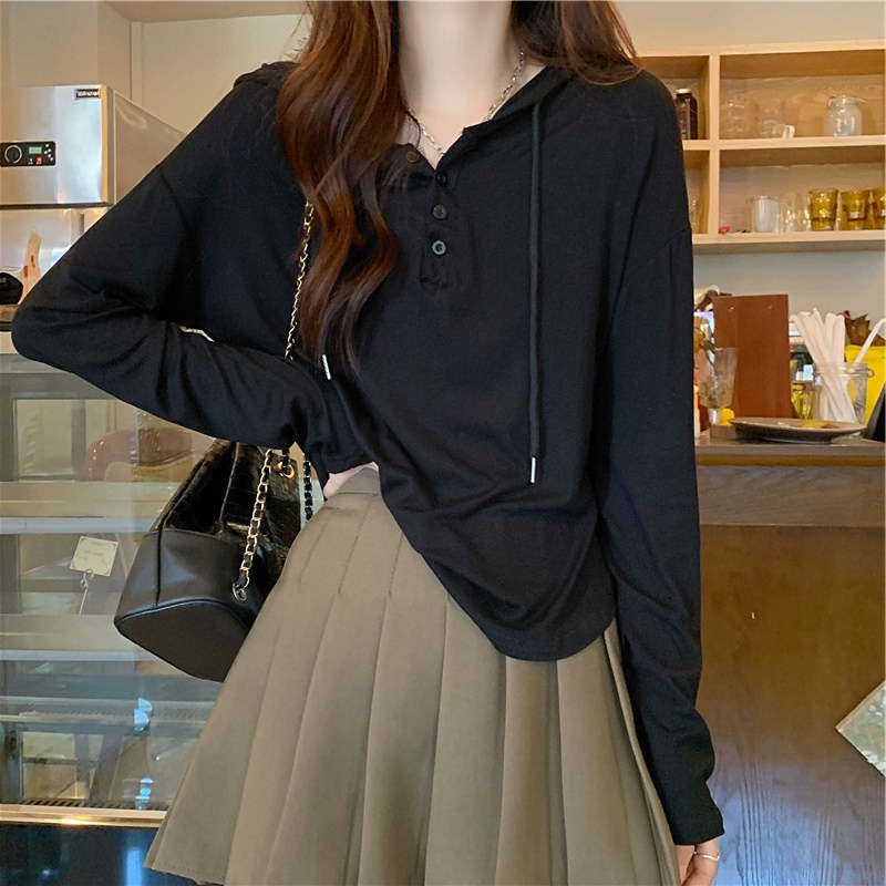 Áo Thun Tay Dài Màu Trơn Phong Cách Hàn Quốc Thời Trang Mùa Thu Cho Nữ JH-CX-75