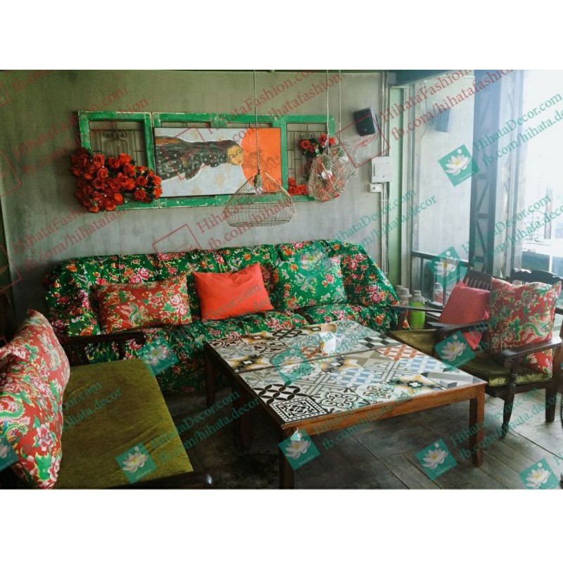 gối ôm/gối tựa lưng sofa/gối họa tiết con công/phong cách vintage thời bao cấp