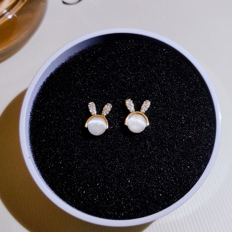 [Jiudolan] Bông Tai Hình Thỏ Đính Đá Opal Giả Dễ Thương Cho Nữ