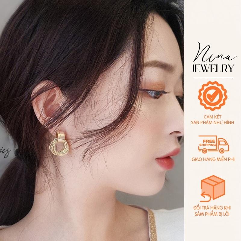 Bông tai mạ vàng Hàn Quốc, Khuyên tai nữ phong cách vintage đơn giản dễ phối đồ