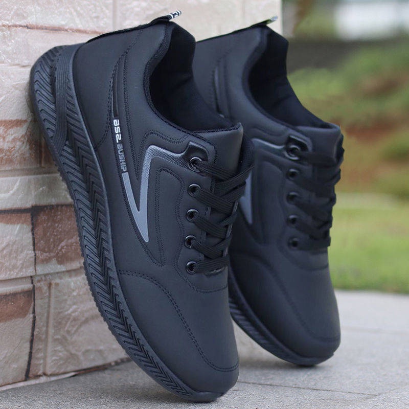Giày thể thao đế bằng Giày Da Thể Thao Màu Đen Thoáng Khí Chống Thấm Nước Dễ Phối Đồ Thời Trang Mùa Xuân Cho Nam
