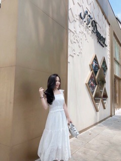 Váy maxi trắng ren kèm ảnh thật