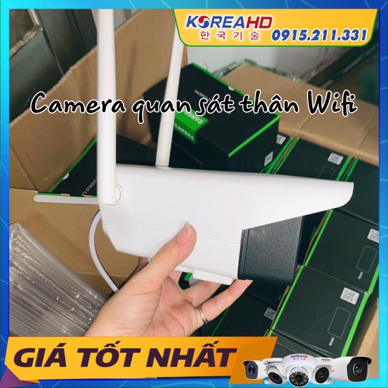 Camera wifi thân ngoài trời  ICSEE/XMEYE - PORT 34567/ 2.0 soi ban đêm có màu + nguồn + chân đế nhựa