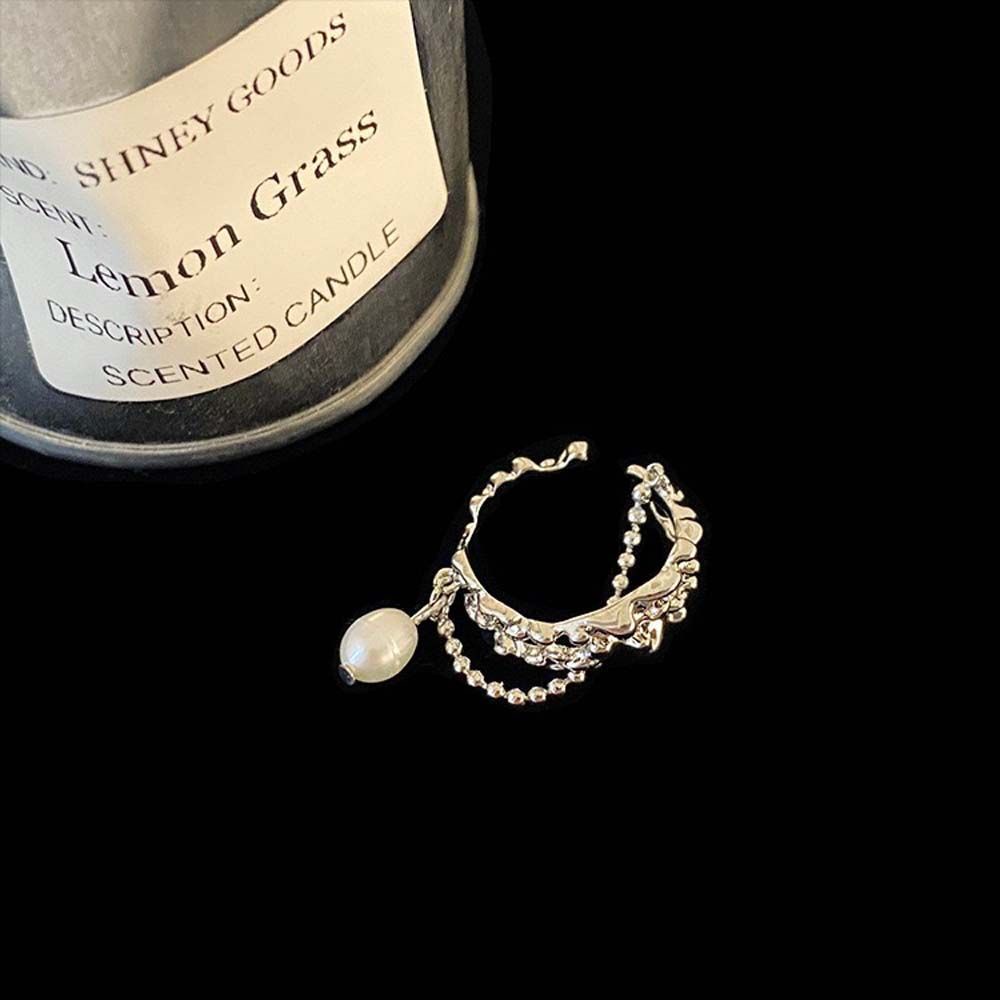 Nhẫn dạng mở đính ngọc trai nhân tạo phối dây xích thời trang sang trọng cho nữ