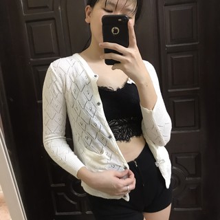 Áo khoác len Cadigan len lưới cúc nơ tiểu thư Size S