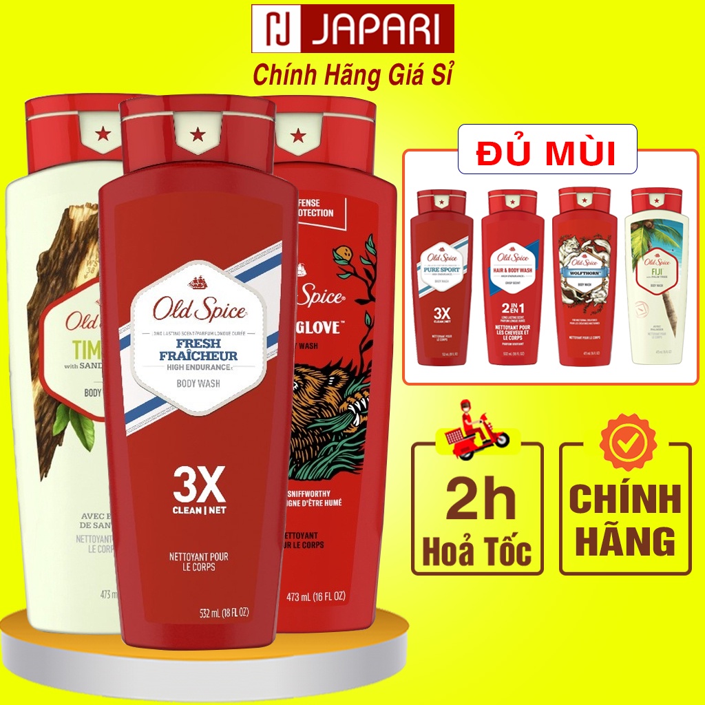 Sữa Tắm Nước Hoa Nam Old Spice Timber, Fiji, Bearglove, Wolfthorn - Sữa Tắm Gội Nam Nữ CHÍNH HÃNG Nhập Mỹ Japari