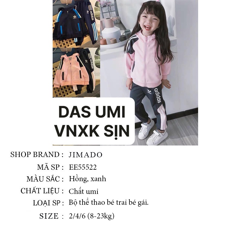 Quần áo trẻ em bộ đồ cho bé trai bé gái dài tay thu đông thể thao chất umi phối màu hàng xuất dư JIMADO EE55522
