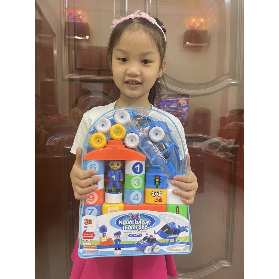 Đồ chơi cho bé xếp hình mầm non chủ đề kỹ sư xây dựng  công trình và người bảo vệ thành phố