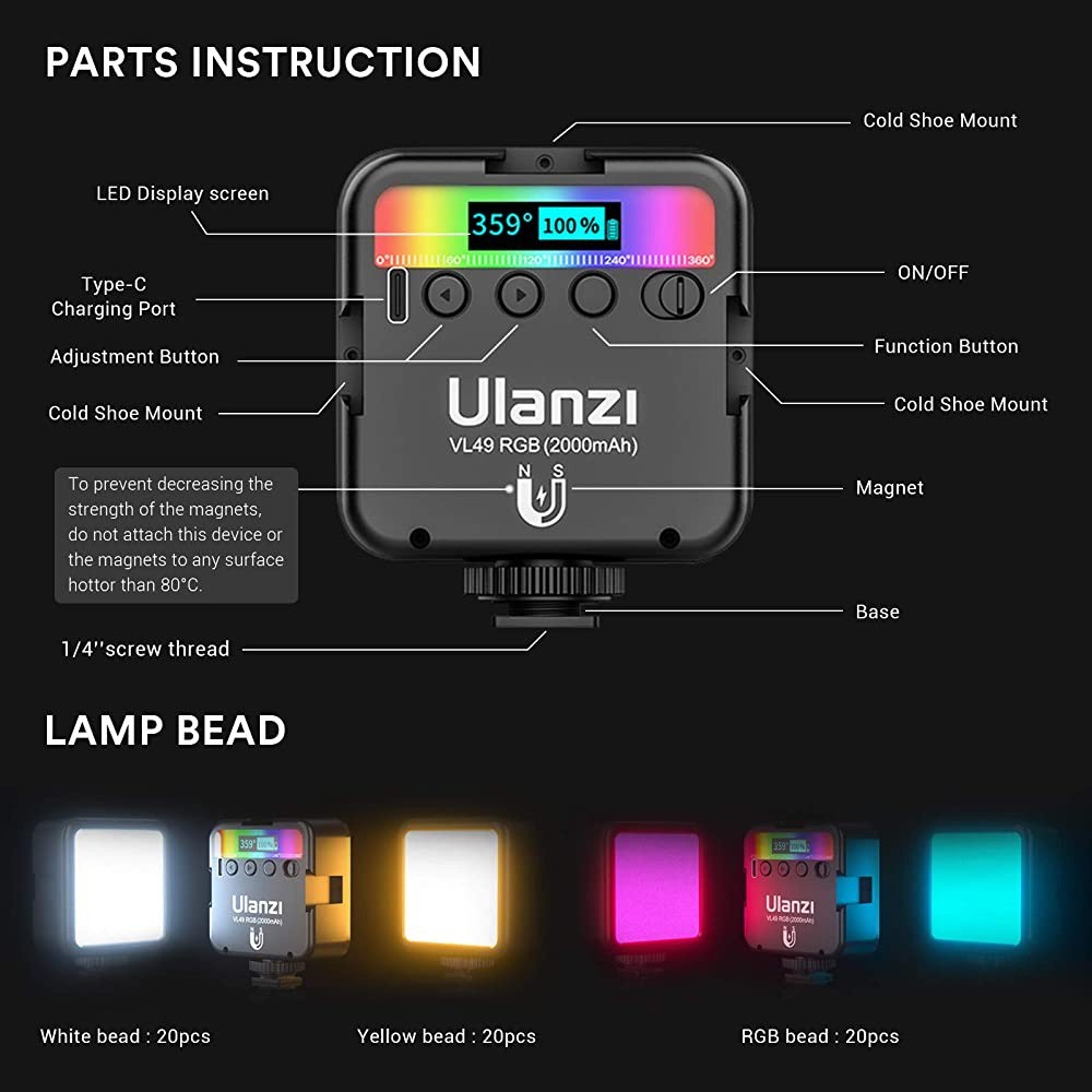 Đèn led video VL49 RGB Ulanzi cao cấp