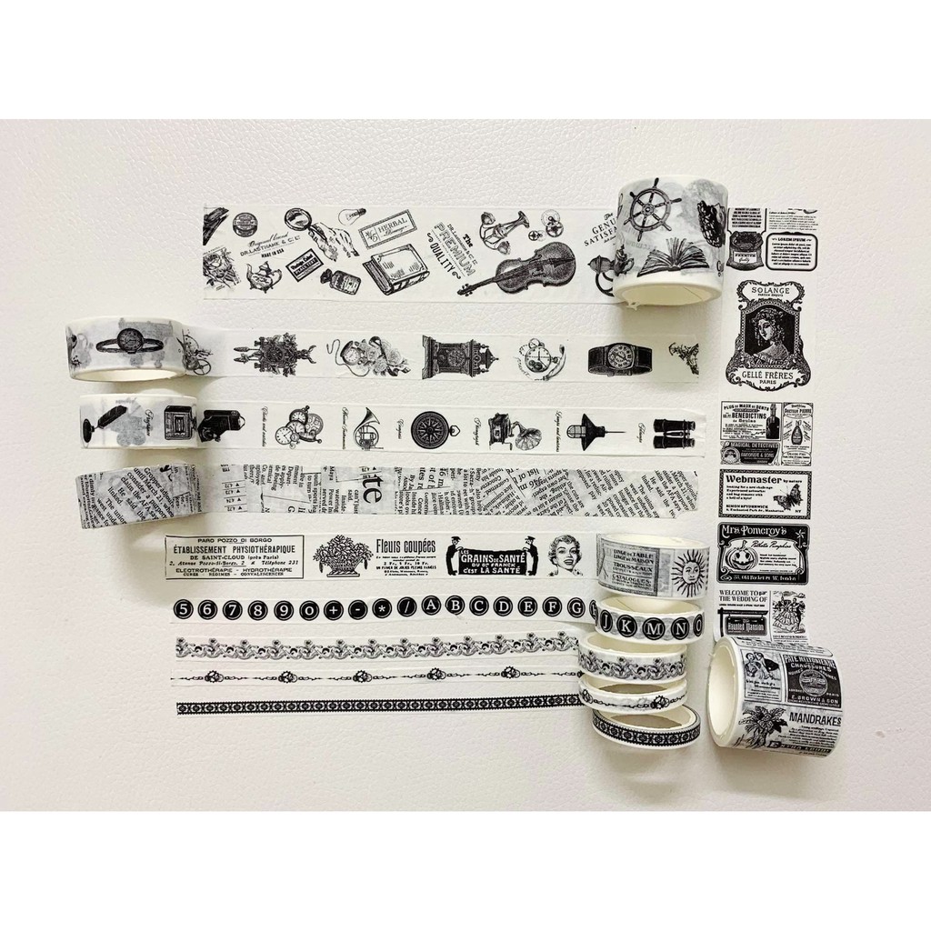 Set 10 Cuộn Washi Tape Retro - Hộp 10 Cuộn Băng Dính Washi Tape Vintage