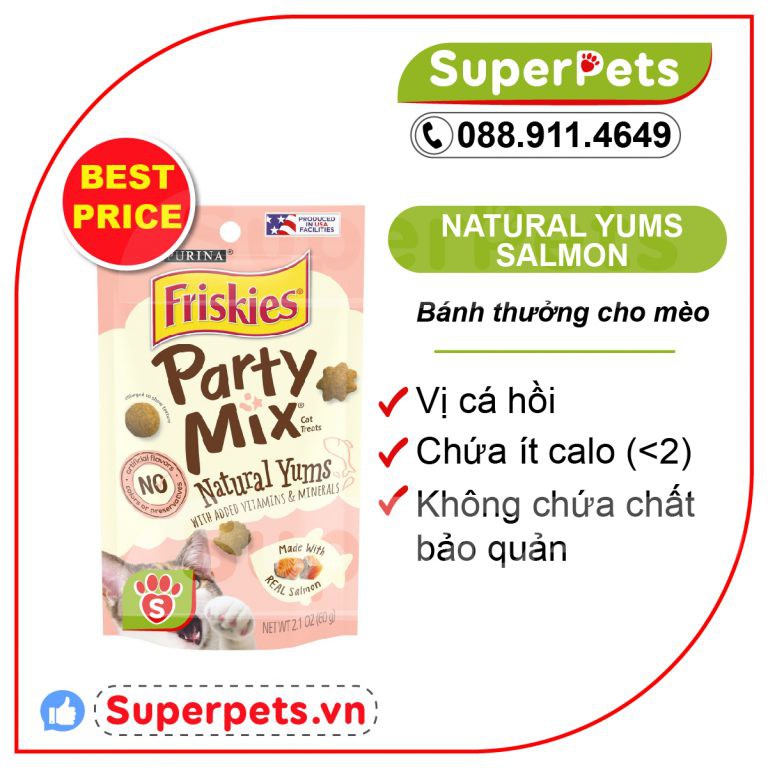 Purina Friskies Party Mix Vị Cá Hồi - Bánh Thưởng Cho Mèo Trưởng Thành 60g/gói (USA)